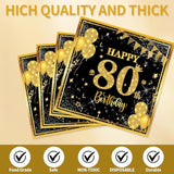50Pcs 80Th Birthday Napkins, 13 X 13 Inches Black And Gold Cocktail Beverage Napkins Disposable Men Women Party Supplies For Birthday Wedding Anniversary Decoration