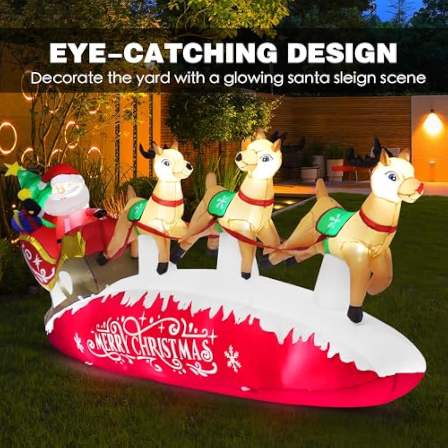 10 Ft Santa Sleigh With Reindeer Christmas Inflatables Outdoor Decorations, Christmas Blow Up Yard Decorations For Garde