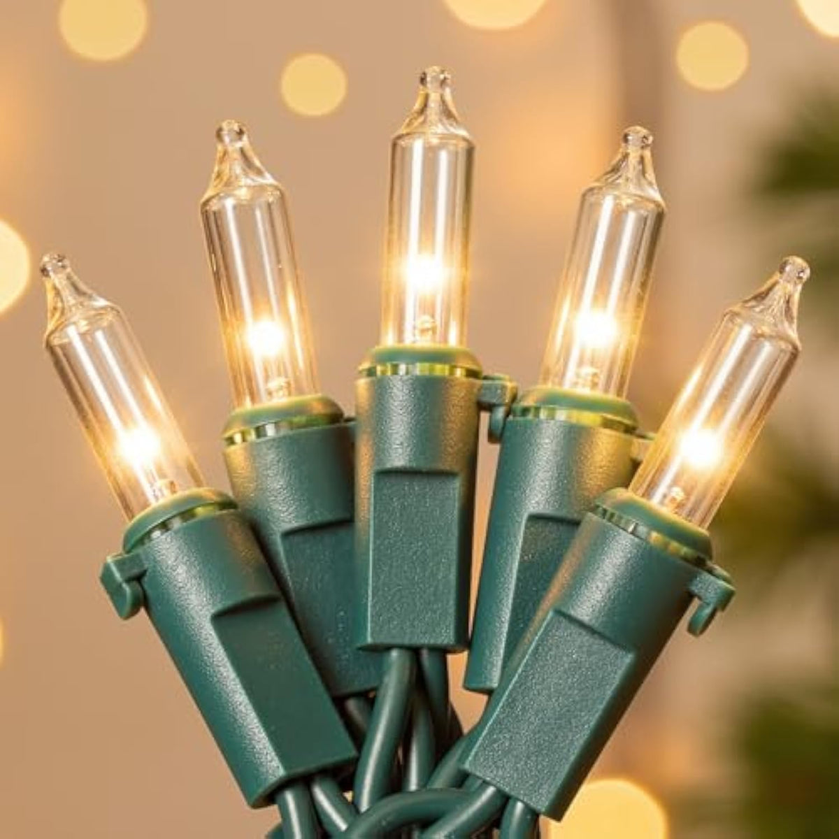 50-Count White Christmas Lights With Green Wire, 13Ft Incandescent Bulbs Mini String Lights Connectable For Indoor, Chri