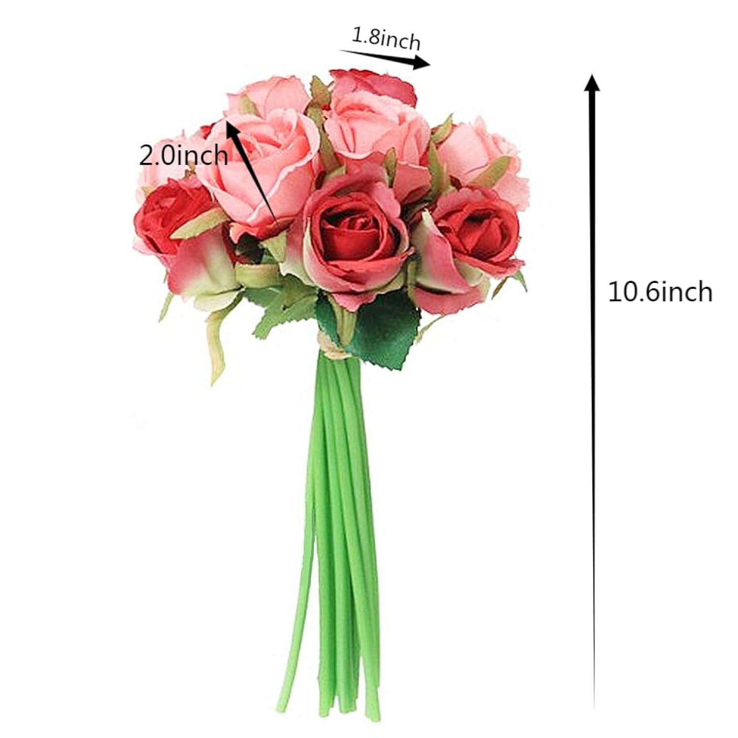 Artificial Roses Flowers 12 Heads Arrangement Silk Bouquet For Home Office Parties Bridal And Wedding Decoration (Red With Pink)