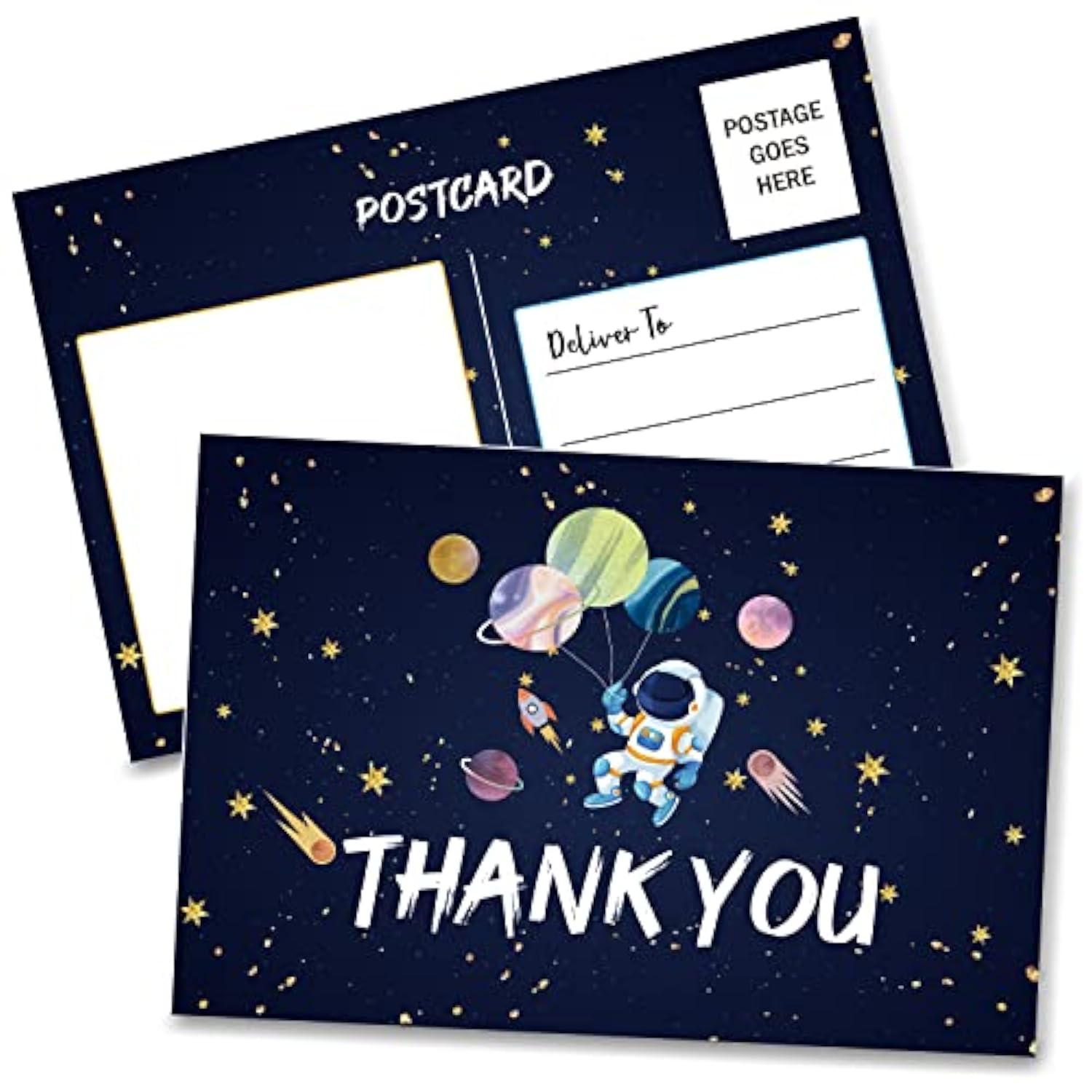 Birthday Thank You Postcards, Outer Space Theme, Astronaut Rocket Ship Thank You Cards For Kids Girls Boys Birthday Party, Baby Shower Party, Set Of 20 (A04)
