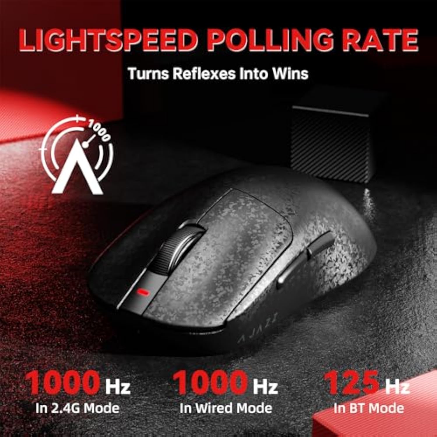 Aj199 Wireless Gaming Mouse Ultra-Lightweight 55G Tri-Mode Connection 24000 Dpi Paw3311 Sensor Carbon Fiber Shell 500Mah Battery 1K Polling Rate Durable & Anti-Slip Design Black