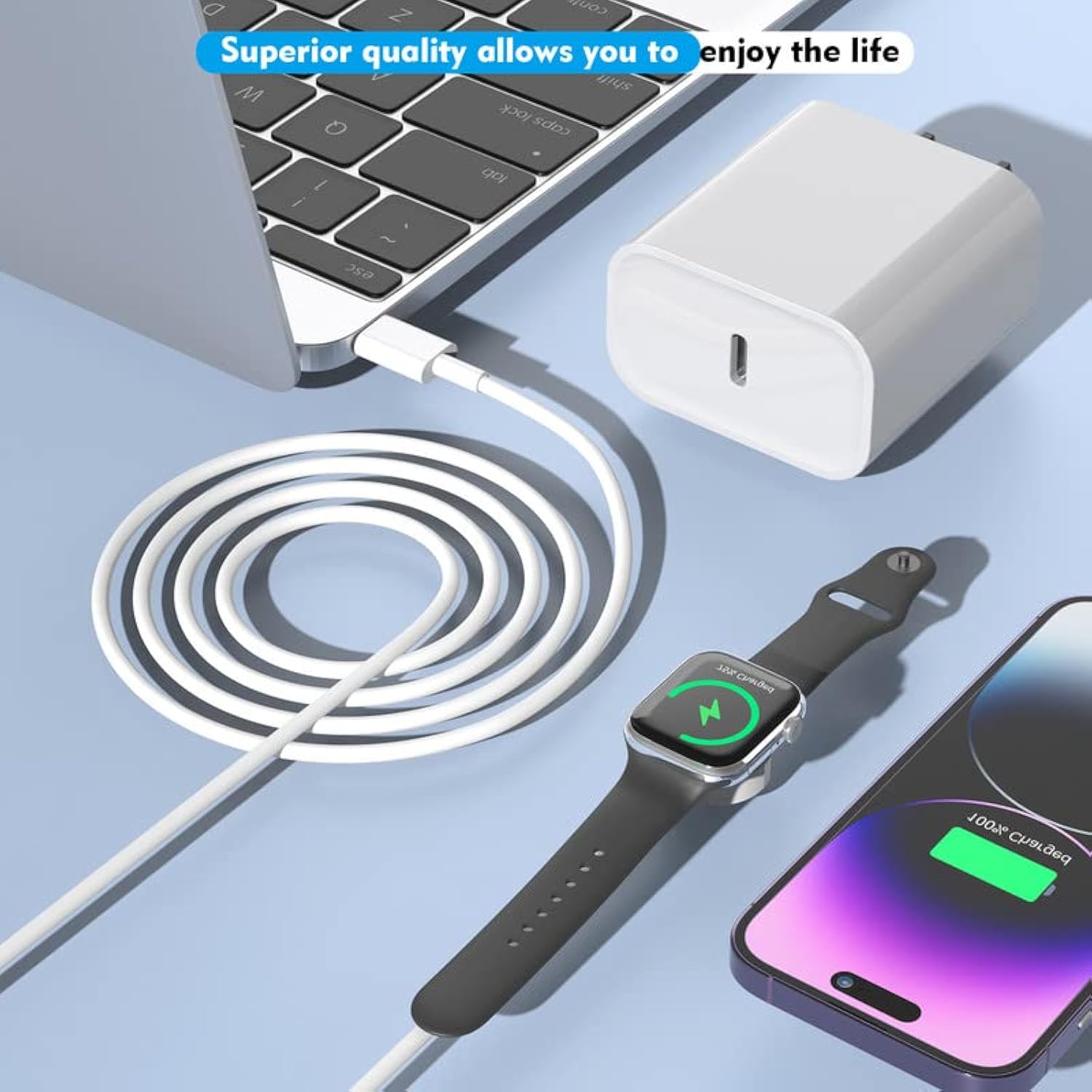 Fast Charger For Apple Watch Charger, Usb C 20W Iphone Watch Charger Plug Adapter & Long 6.6Ft Iwatch Portable Wireless Fast Charging Cable Cord Compatible With Apple Watch Series 9/8/7/Se/6/5/4/3/2/1
