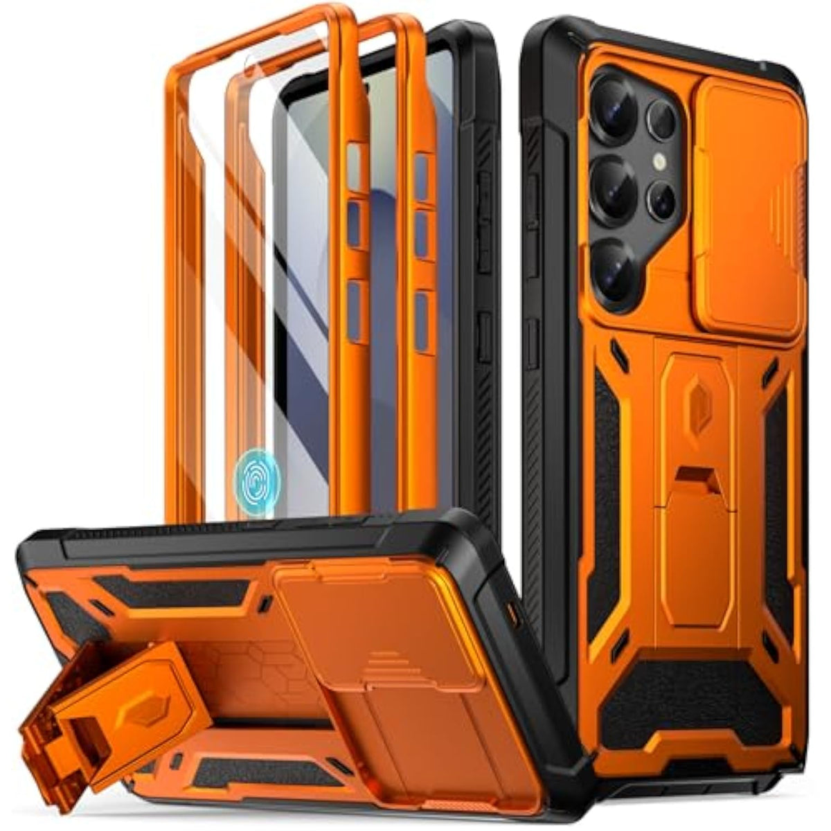 Spartan Case For Galaxy S25 Ultra 6.9", [Slide Camera Cover] [Screen Protector Works With Fingerprint Id] Military Grade Rugged Shockproof S25 Ultra Phone Case With Kickstand, Metallic Orange