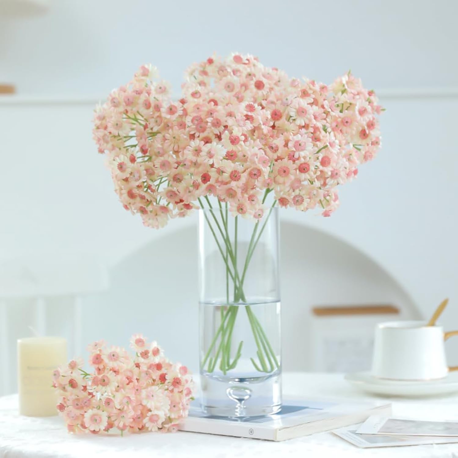 Artificial Daisy Flowers 10 Bundles,Fake Wildflowers With Stems For Wedding Centerpiece Arrangements Indoor Outdoor Decoration,Pink