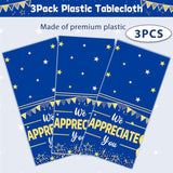 3Pcs We Appreciate You Table Cloths Thank You Decorations For Work Anniversary Party Disposable Plastic Blue Gold Table Cover For Coworker Employee Volunteer Teacher Appreciation Office Supplies Favor