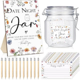 114 Pcs Bridal Shower Games Include Date Night Jar Wooden Sign 100 Cards 10 Hb Pencils 2 Stickers For Fresh Off The Market Wedding Reception Games Date Idea Party Favors Decoration(Wildflower)