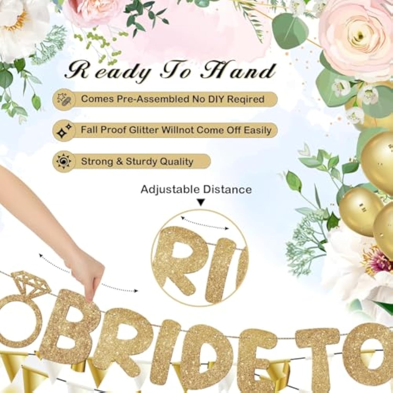 Pre Strung Bride To Be Glitter Banner Bridal Shower Decorations Bride To Be Sign Bachelorette Party Banner Bridal Shower Garland For Engagement Wedding Party Decorations(Champagne Gold)