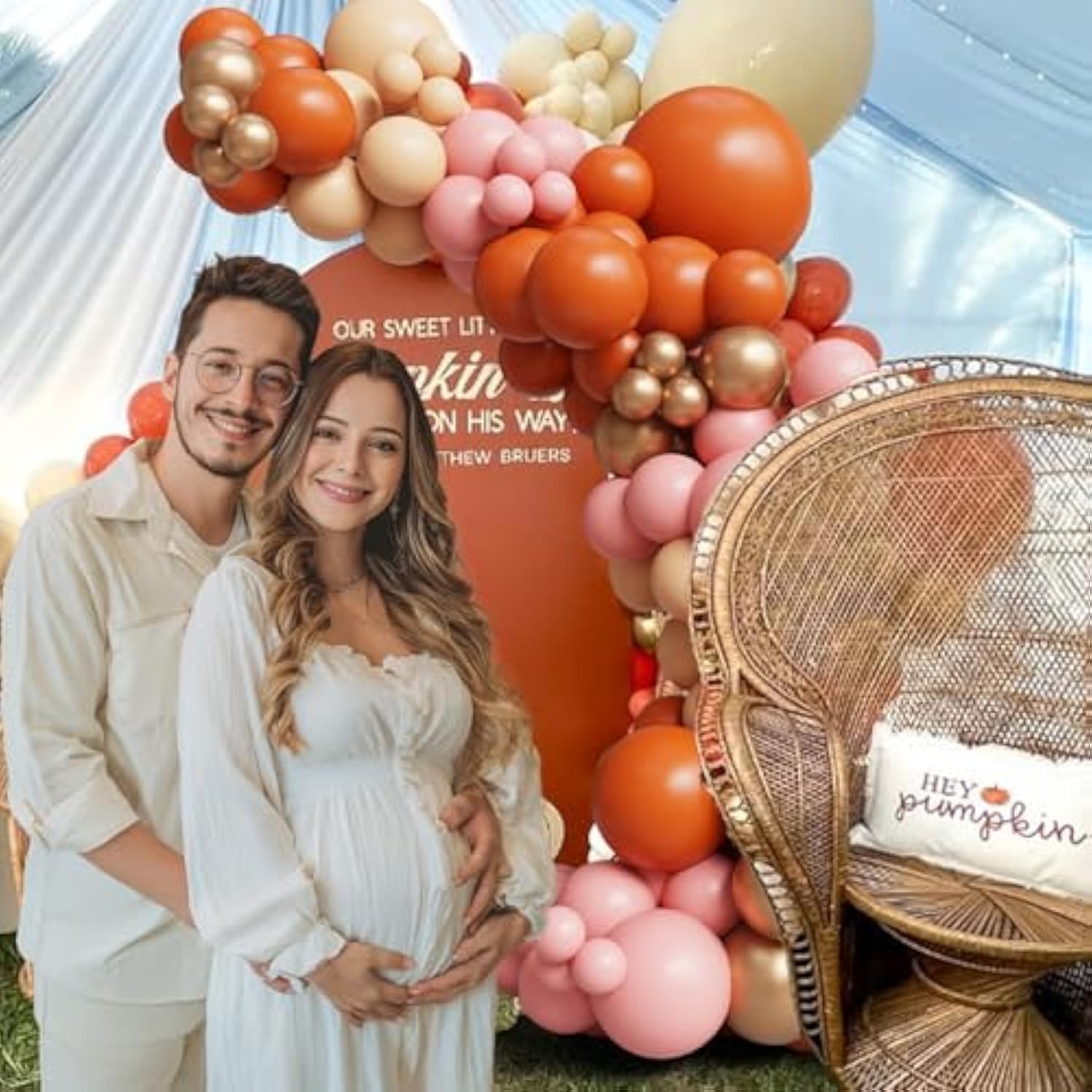 145PCS Fall Pink Balloon Arch Kit with Orange Nude Dusty Pink Balloons for Autumn Party Decor