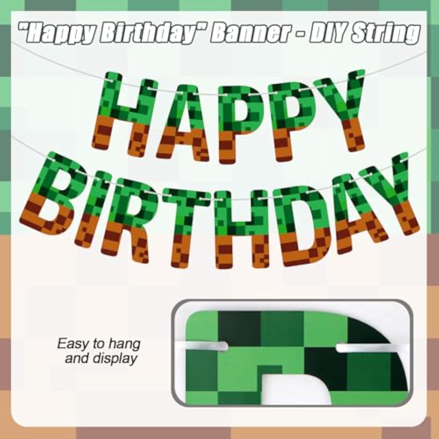 Miner Theme Happy Birthday Banner for Party Decor, Wall, Window & Photo Props