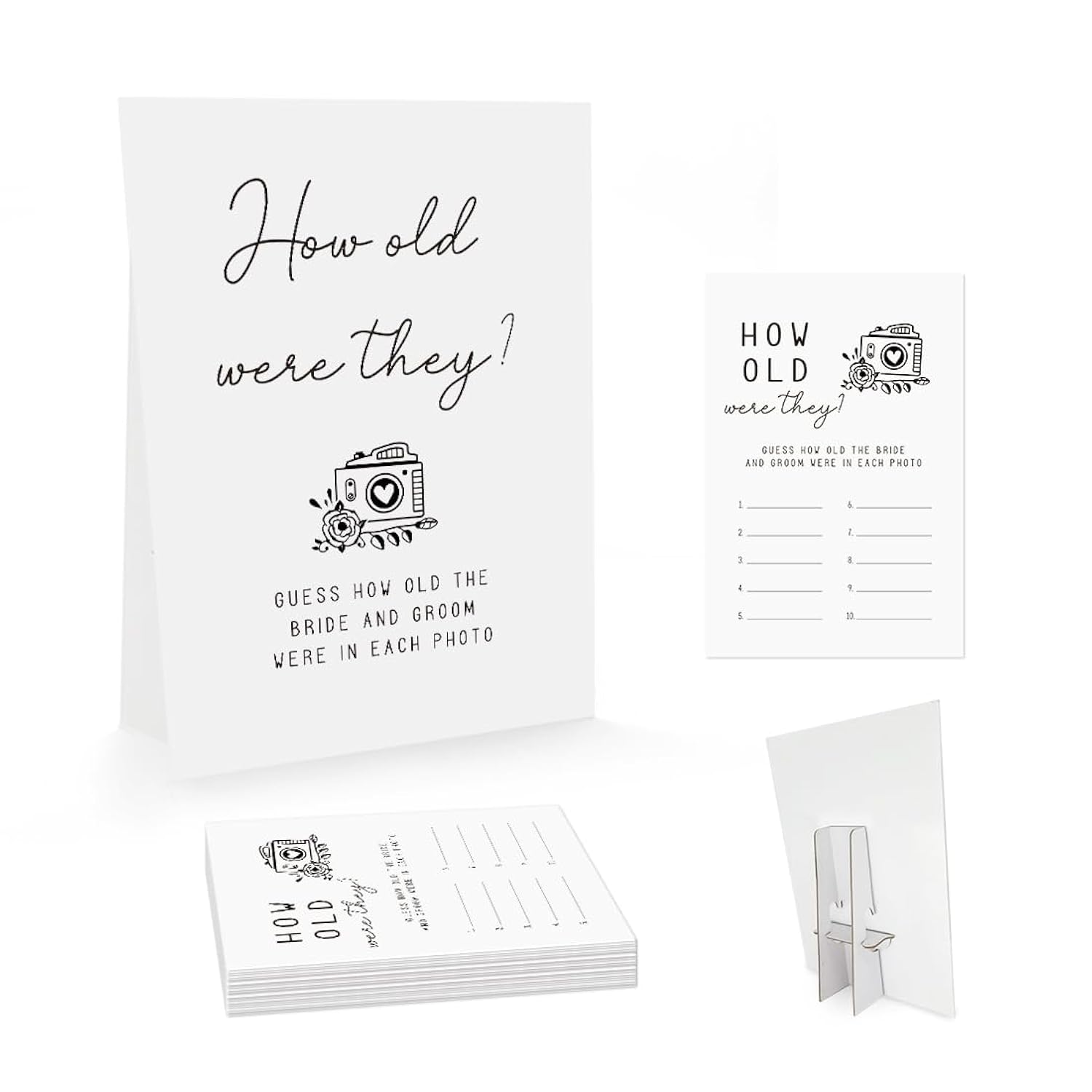 Minimalist How Old Were The Bride And Groom Game, Guessing The Age Photo Game, Bridal Shower Wedding Shower Games (1 Sign And 30 Cards)-Bng21