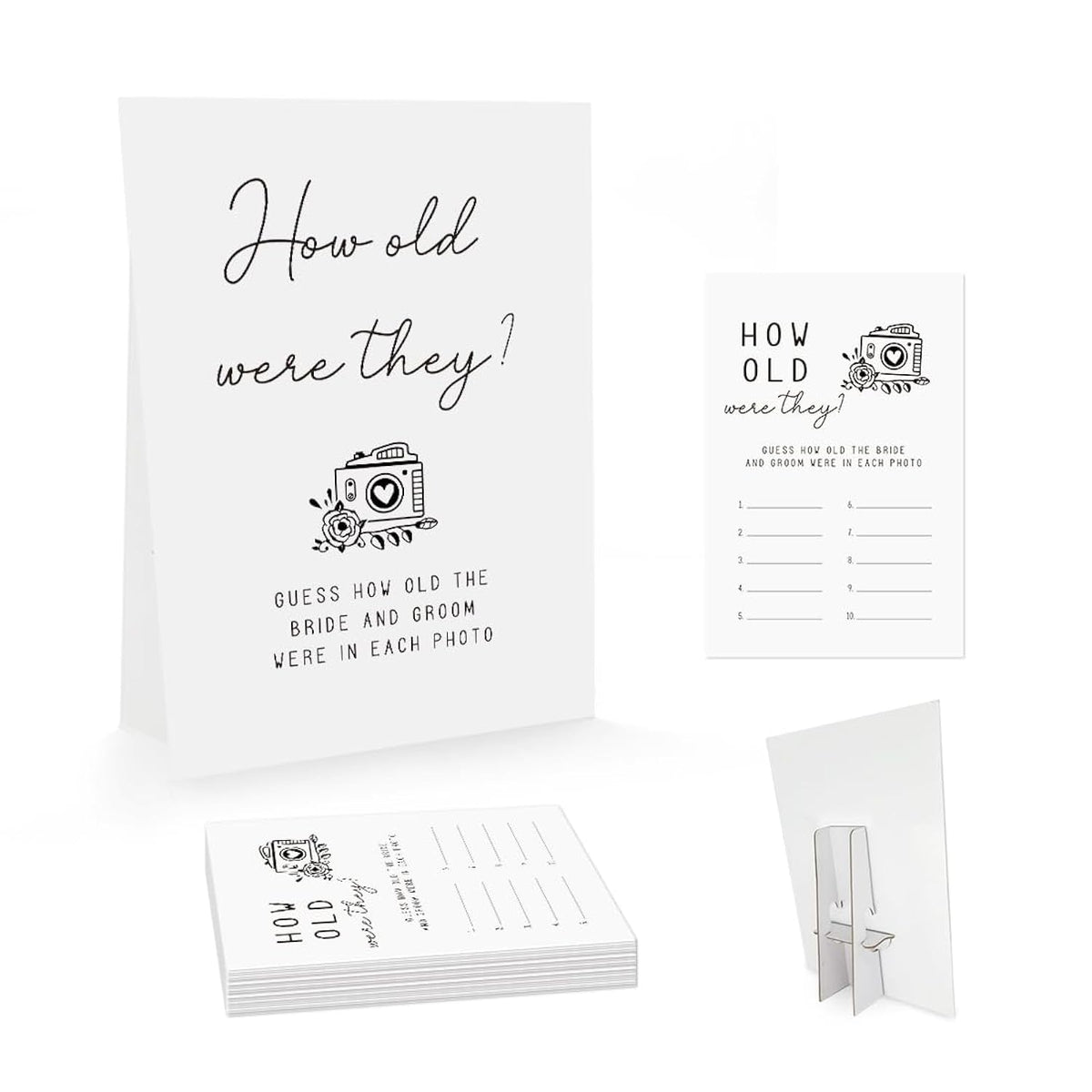 Minimalist How Old Were The Bride And Groom Game, Guessing The Age Photo Game, Bridal Shower Wedding Shower Games (1 Sign And 30 Cards)-Bng21