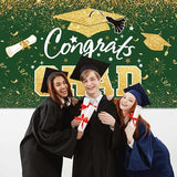 Graduation Party Decorations - Green Gold Congrats Grad Class of 2026 Backdrop Banner Large Sign Wall Decorations Photography Background Party Supplies for 2026 Graduation Party Decorations