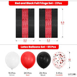 67pcs Red Black Party Decorations Fringe Curtain Latex Confetti Balloons