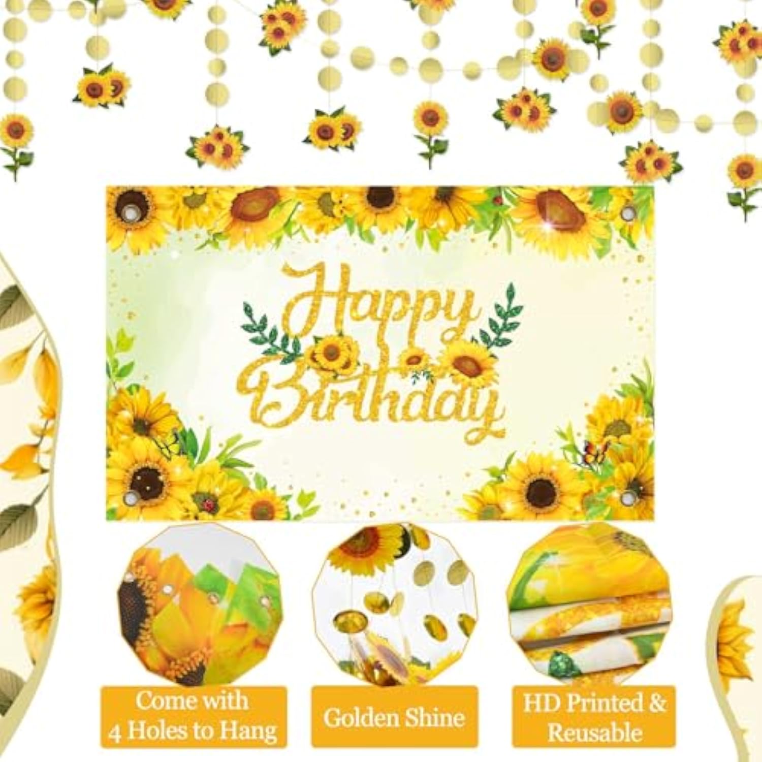 Sunflower Birthday Secorations Sunflower Party Decorations With Sunflower Garland, Sunflower Balloons, Sunflower Backdrop, Pompoms, Sunflower Birthday Banner, Party Supplies For Women And Girls