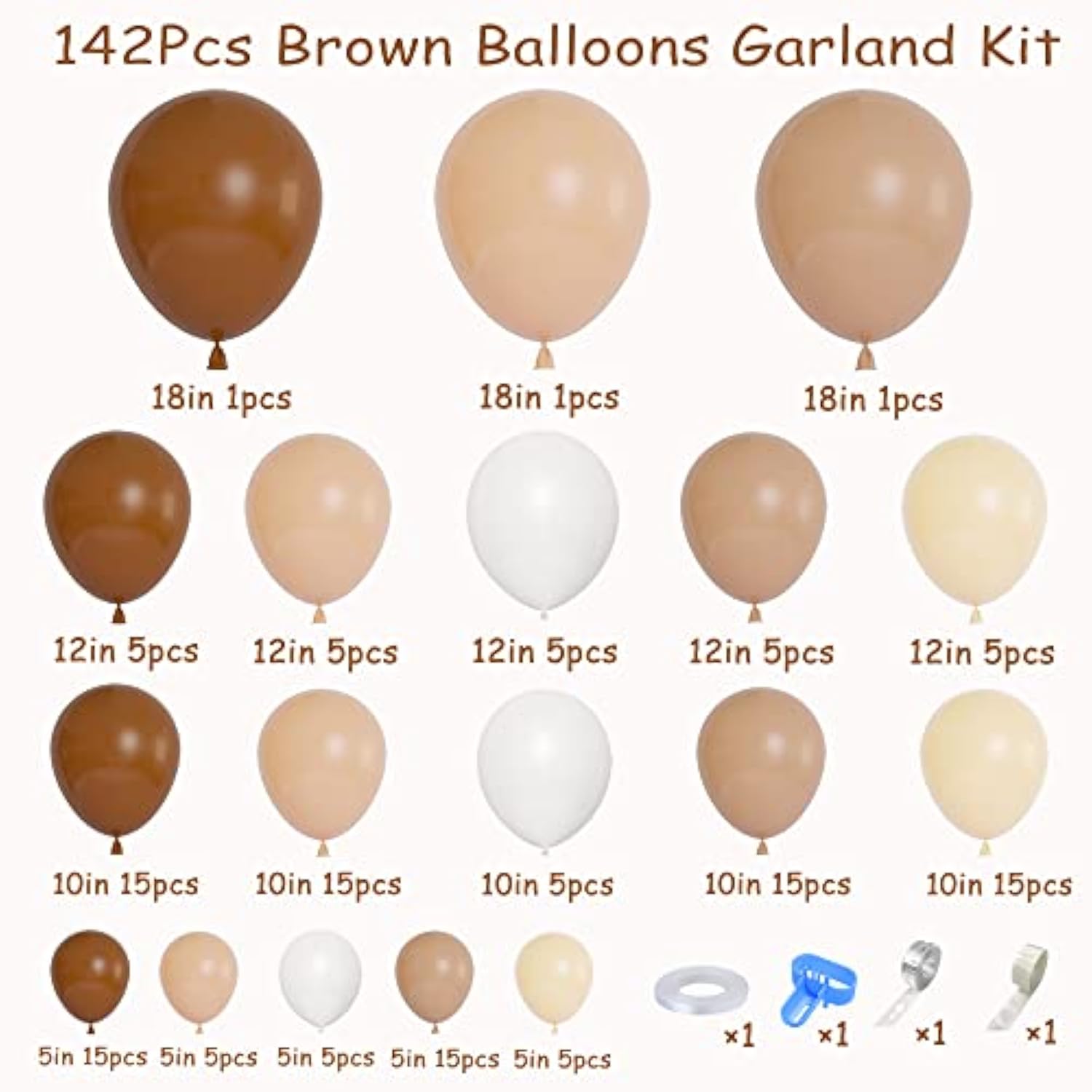 142Pcs Brown Balloons Garland Arch Kit Nude Coffee Brown Boho Blush Tan Neutral Balloons For Teddy Bear Baby Shower Neutral Woodland Wedding Jungle Safari Wild One Birthday Party Decorations