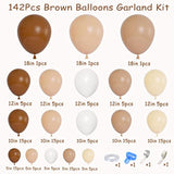 142Pcs Brown Balloons Garland Arch Kit Nude Coffee Brown Boho Blush Tan Neutral Balloons For Teddy Bear Baby Shower Neutral Woodland Wedding Jungle Safari Wild One Birthday Party Decorations