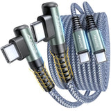 2-Pack 6.6ft 60W USB C to C Cable, Right Angle Nylon Fast Charger for iPhone/Samsung