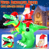 9X7Ft Christmas Inflatables Santa Ride On Dinosaur With Led Outdoor Christmas Dinosaur Inflatable Blow Up Yard Decoratio