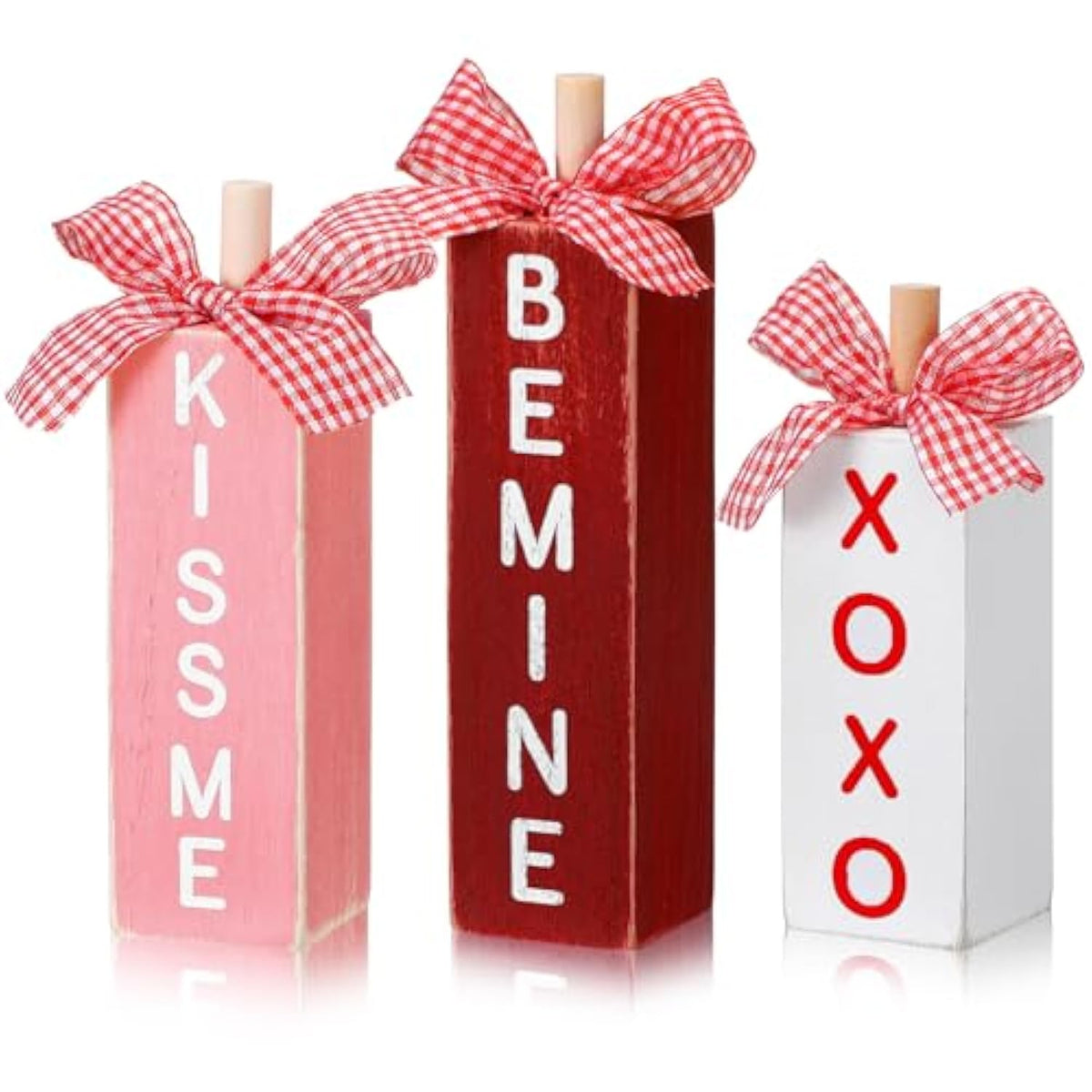 3 Pcs Valentine‘S Day Decorations For Home Valentines Table Block Sign Wooden Valentine Tiered Tray Decor Rustic Farmhouse Tabletop Centerpieces For Wedding Anniversary Party Shelf