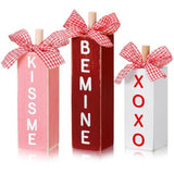 3 Pcs Valentine‘S Day Decorations For Home Valentines Table Block Sign Wooden Valentine Tiered Tray Decor Rustic Farmhouse Tabletop Centerpieces For Wedding Anniversary Party Shelf