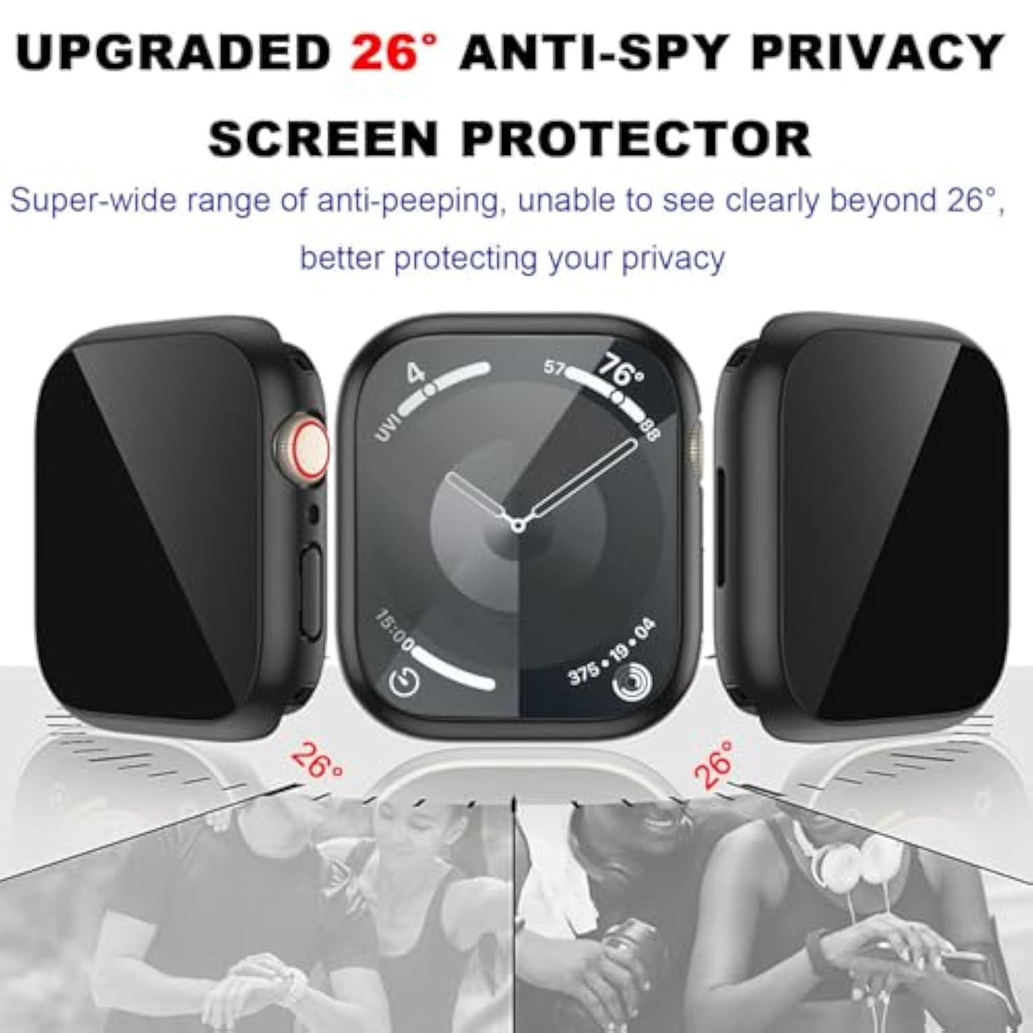 3 In 1 Waterproof Privacy Case For Apple Watch 10 With Band Black,Water Proof Face Cover Built-In Anti Spy Tempered Glass Screen Protector & Silicone Soft Bands For Iwatch Series 10 (Black, 42Mm)