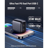 Usb C Charger, 35W Dual Port Fast Charger, Compact Wall Charger Block For Macbook Air, Iphone 14/14 Plus/14 Pro/14 Pro Max/13, Galaxy, Pixel 4/3, Ipad/Ipad Mini