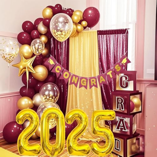 Graduation Decorations Maroon Gold 2025/Burgundy Graduation Party Decorations Burgundy Black Gold Balloons Fsu/Class Of 2025/Wizard Party/Birthday