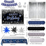 Blue And Black Birthday Decorations For Men Women, Happy Birthday Decorations For Boys Girls Silver Blue Party Decorations Backdrop Tablecloth Confetti Balloons Arch Kit Fringe Curtains Table Cover