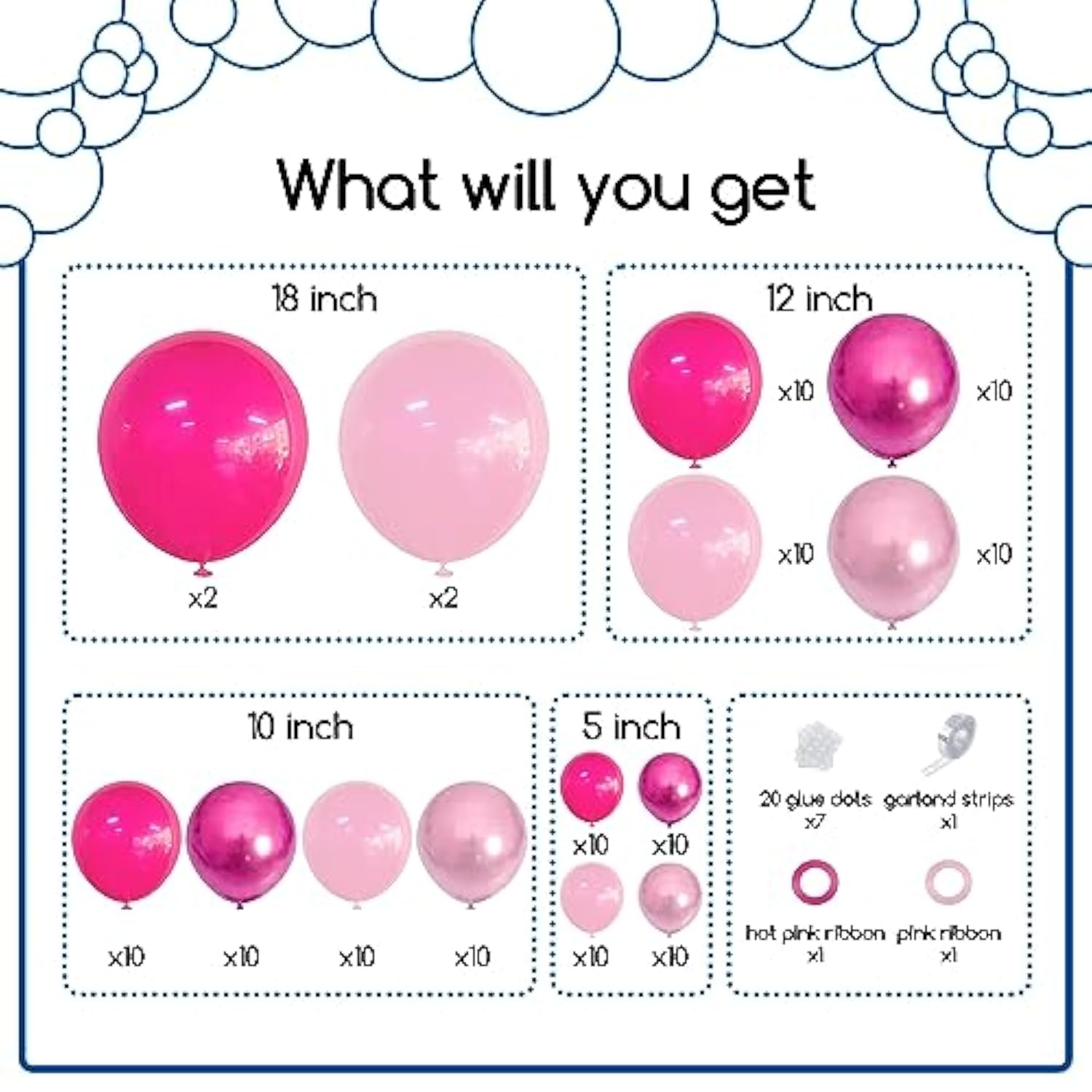 Pink Balloons Garlands Arch Kit, 124Pcs Hot Pink Pastel Pink Metallic Magenta Latex Balloons For Wedding Engagement Princess Theme Birthday Bridal Shower Baby Shower Party Decorations
