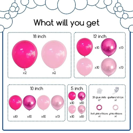Pink Balloons Garlands Arch Kit, 124Pcs Hot Pink Pastel Pink Metallic Magenta Latex Balloons For Wedding Engagement Princess Theme Birthday Bridal Shower Baby Shower Party Decorations