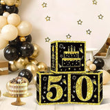 3Pcs 50Th Birthday Decorations Boxes For Men Women, Black Gold Happy 50 Birthday Balloons Boxes Party Supplies, 50 Year Old Bday Theme Cardboard Box
