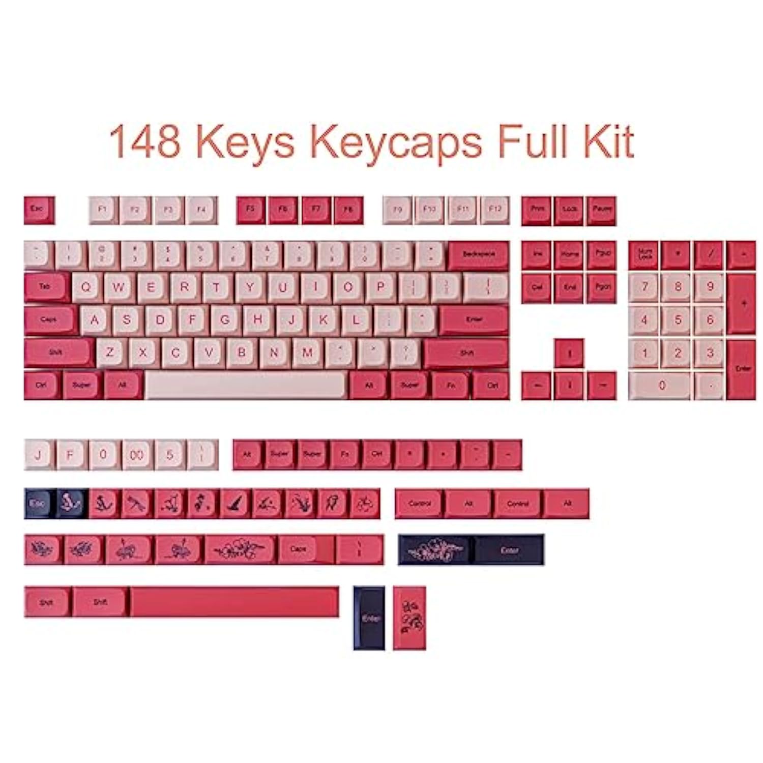 Pbt Keycaps,Xda Profile Keycaps 148 Keys Dye Sublimation Cute Pink Custom Keyc