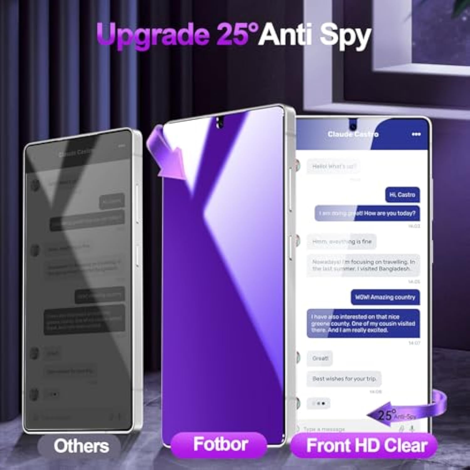 2 Pack For Samsung Galaxy S25 Ultra Privacy Screen Protector[Not Glass], Cool Purple Anti Spy Anti Blue Light 7H Hardness Film With Alignment Frame, Sensitive Unlocking Bubble Free Case Friendly