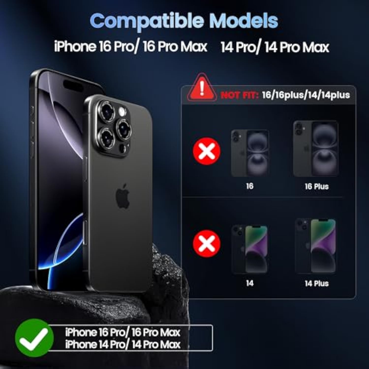 For Iphone 14 Pro/14 Pro Max/16 Pro/16 Pro Max Camera Lens Protector - Metal Frame Tempered Glass Cover, [Anti-Scratch] [Drop-Proof][Strong-Adhesion] Camera Screen Cover(Black)