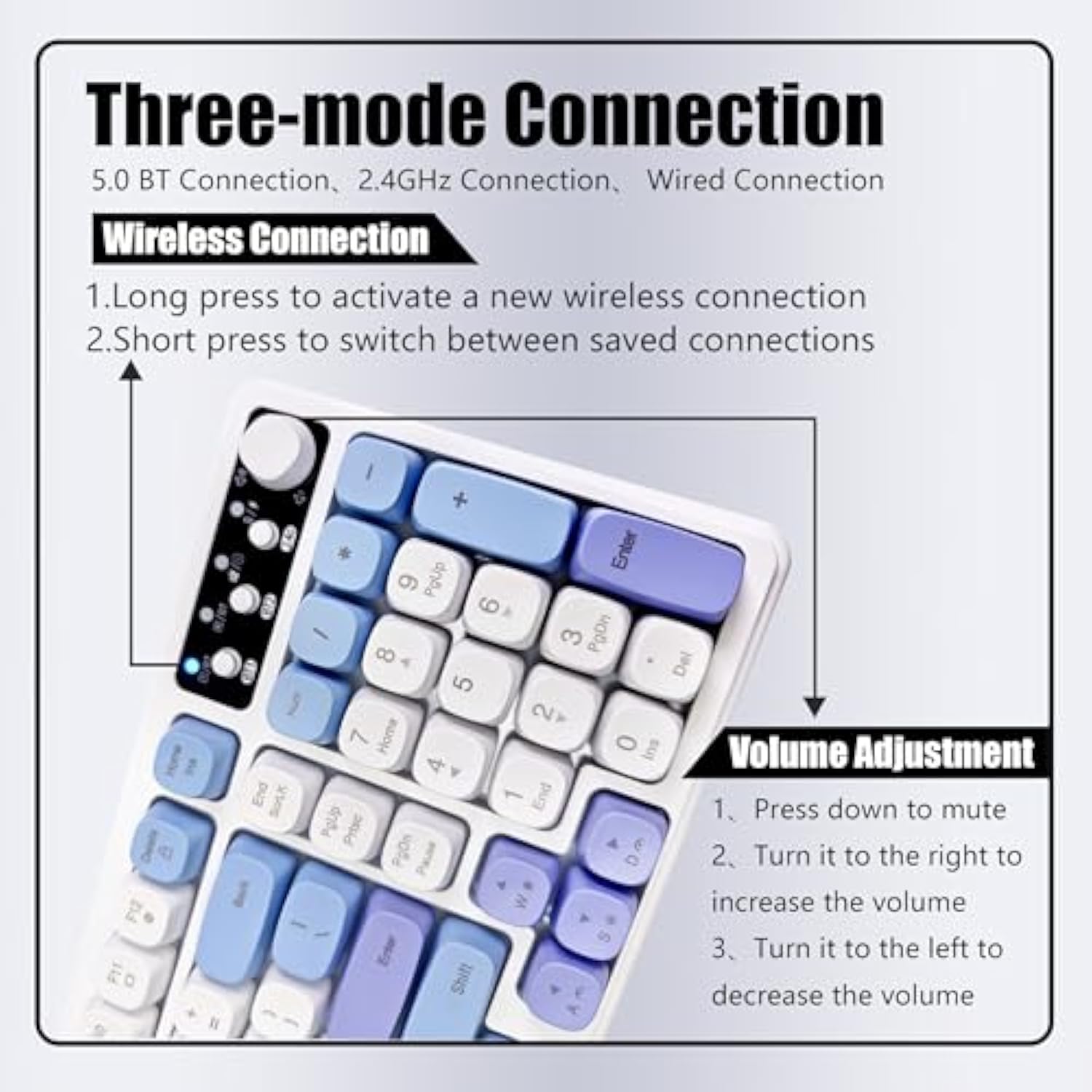 Wireless Keyboard, Rgb Backlight Keyboard, Tri-Mode Bt5.0/2.4Ghz/Usb-C, 99-Key Creamy, Anti-Ghosting Keys, Compatible With Pc, Mac, Gaming Consoles