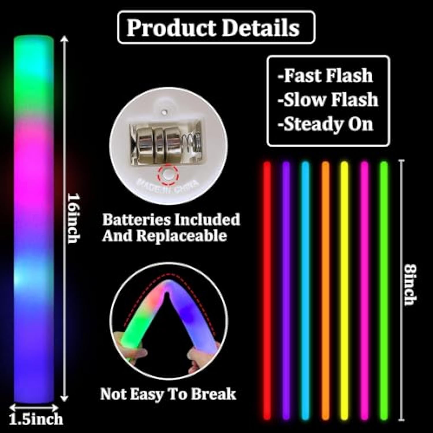 148 Pcs Glow In The Dark Party Supplies- 24 Pcs 16" Foam Glow Sticks, 24 Pcs Led Glasses, 100Pcs Glow Sticks Necklaces Bracelets Light Up Party Favors Pool Party Wedding Concert Halloween