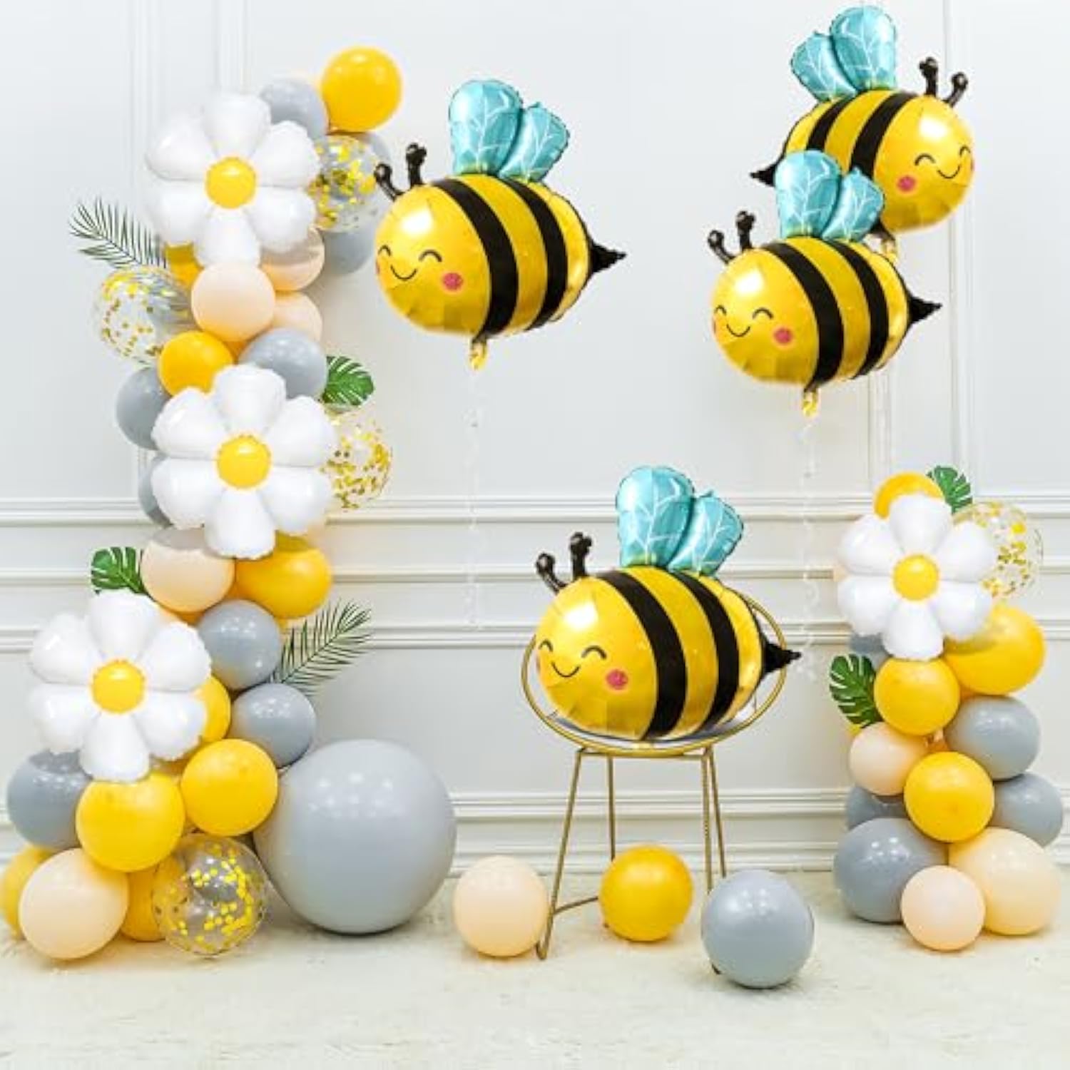 8Pcs Cute Bee Balloon Arch Kits, Sweet Bee Balloons And Daisy Flower Balloons, For Spring Animal Themes, Birthdays, Baby Showers, Outdoor Wedding Party Decorations(Flower Cannot Float With Helium)