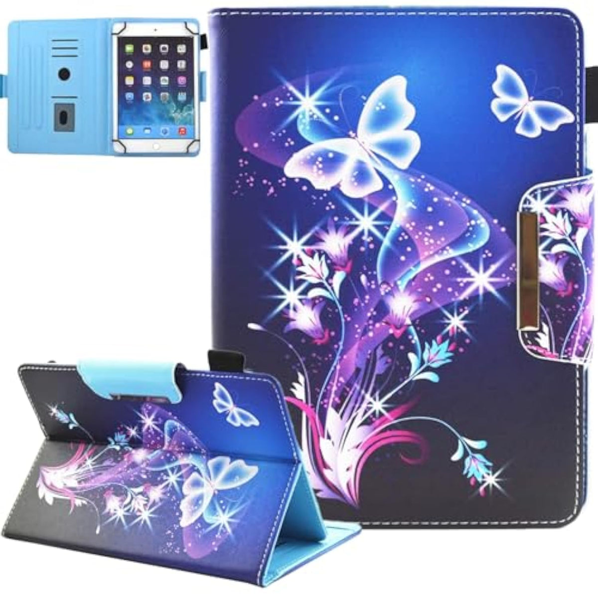 10 Inch Tablet Case, Universal 10 10.1 Inch Android Tablet Cover, Multiangle Viewing Stand Case For 9.510.5 Inch Tablet, Purple Butterfly