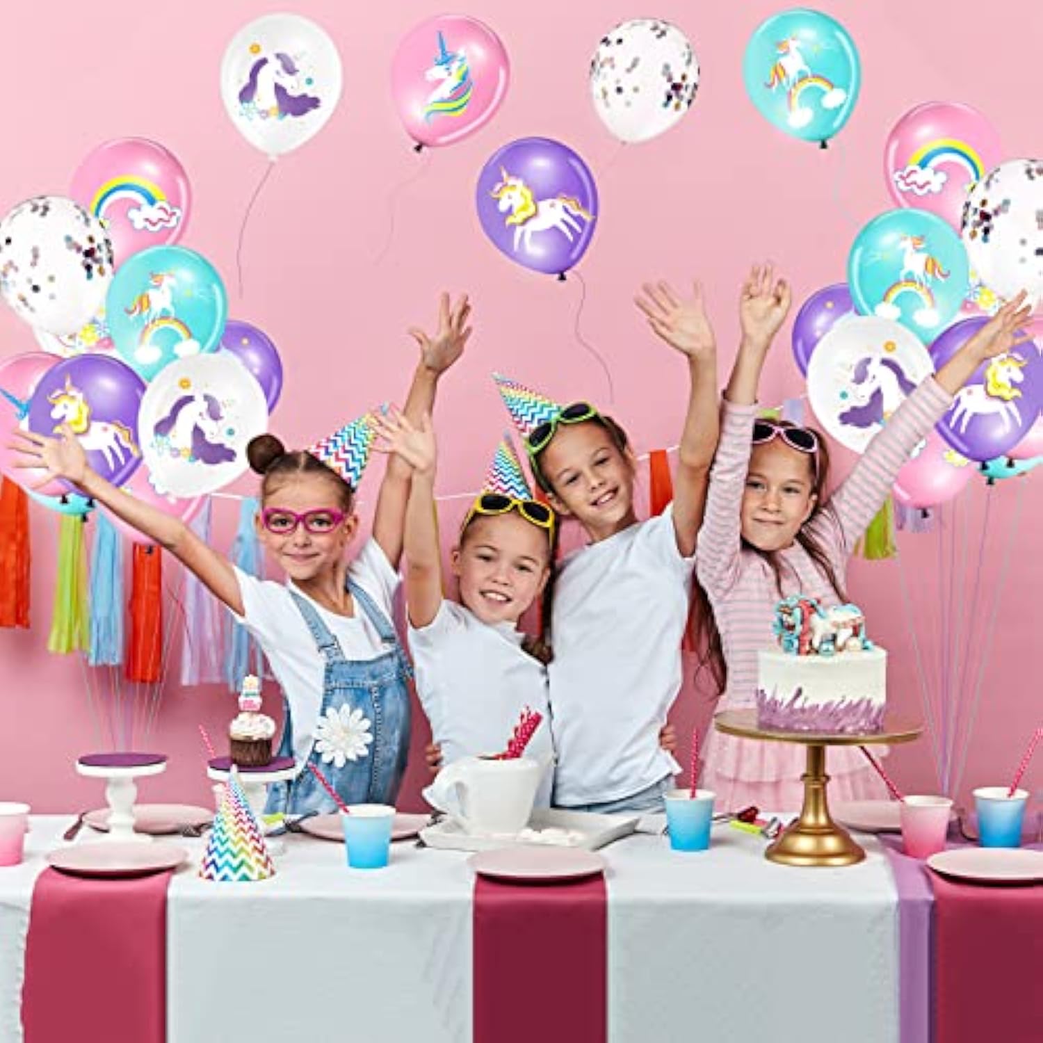 45 Pieces Unicorn Latex Balloons Rainbow Birthday Party Decorations Purple Pink Blue Confetti Balloons Supplies For Unicorn Theme Birthday Baby Shower Wedding Party Garland Decoration