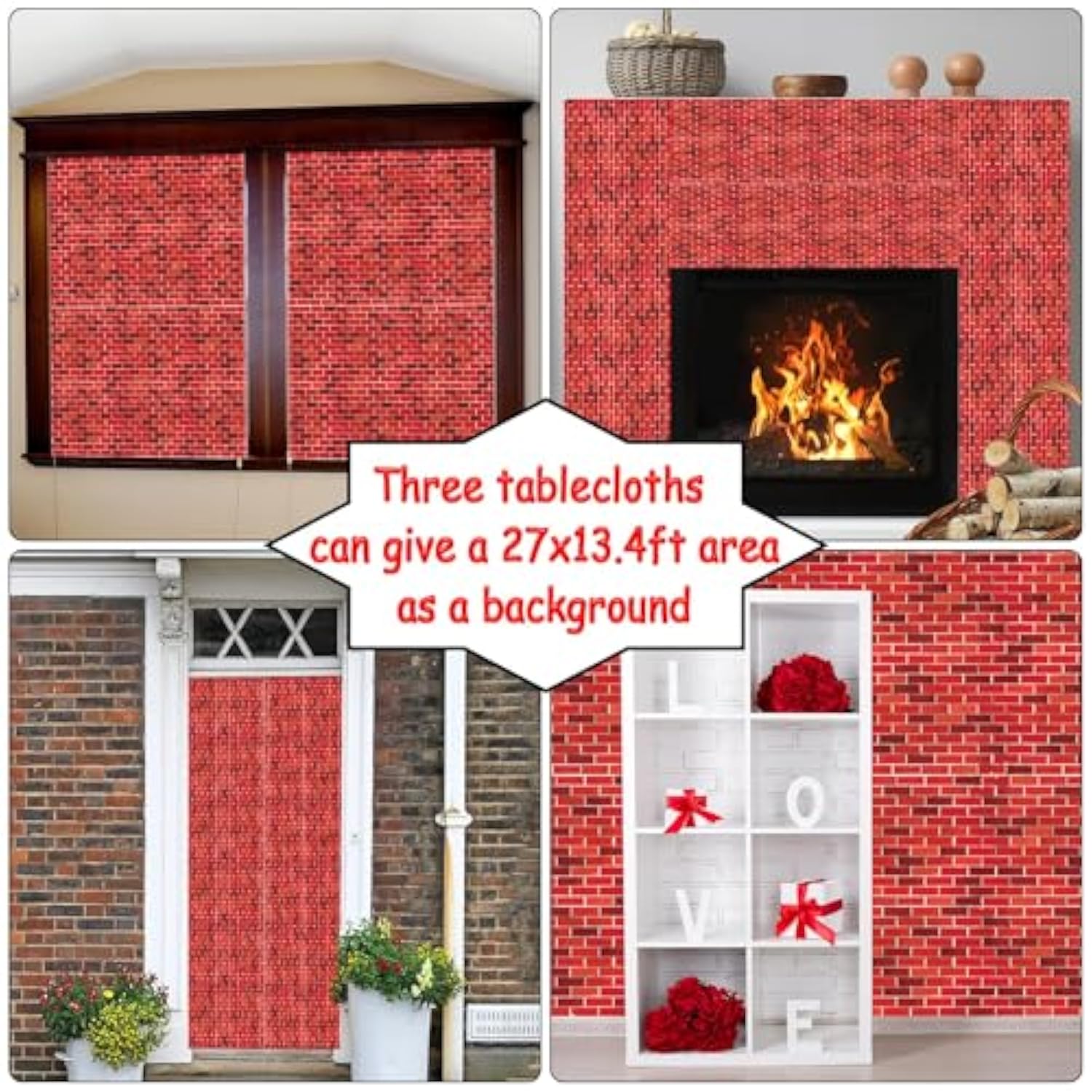 3 Pieces Red Brick Tablecloth Plastic Brick Wrapping Paper Stone Wall Backdrop For Christmas Party Decorations Fireplaces Curtains Door Wallpaper Photography Supplies