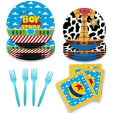 Cartoon Toy Baby Shower Supplies Tableware Set, Baby Shower Decorations Boy, Blue Toy Theme Inspired Story It'S A Boy Story Decorations, Plates, Napkins, Forks, Serves 24 Guests