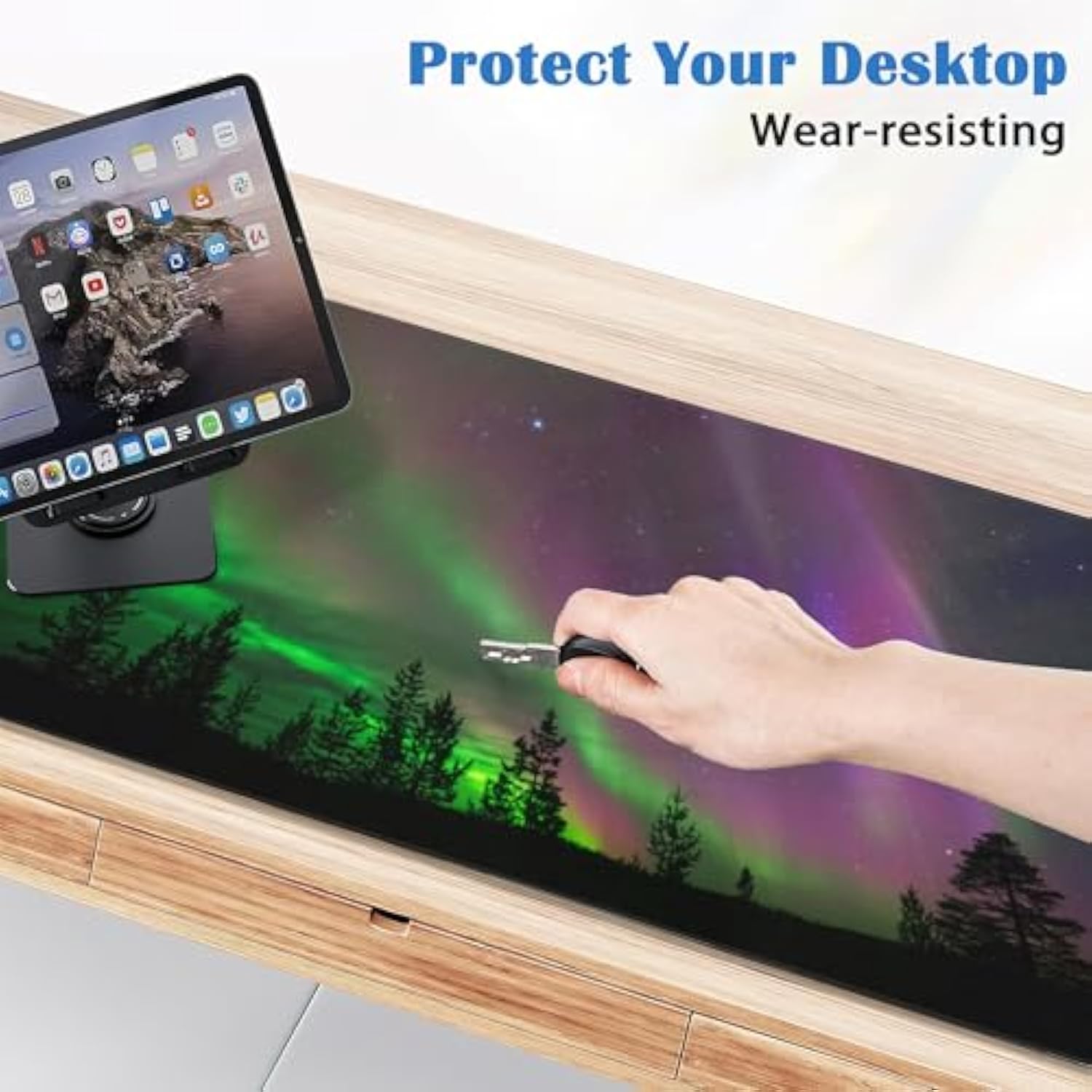 Northern Lights Mouse Pad Gaming Forest Mousepad Desk Mat,Smoothing Fabric Mousepad For Fluid Control,Ultra-Stable Non-Slip Rubber Base Mouse Pad,Stitched Edges(31.5X15.7 In)