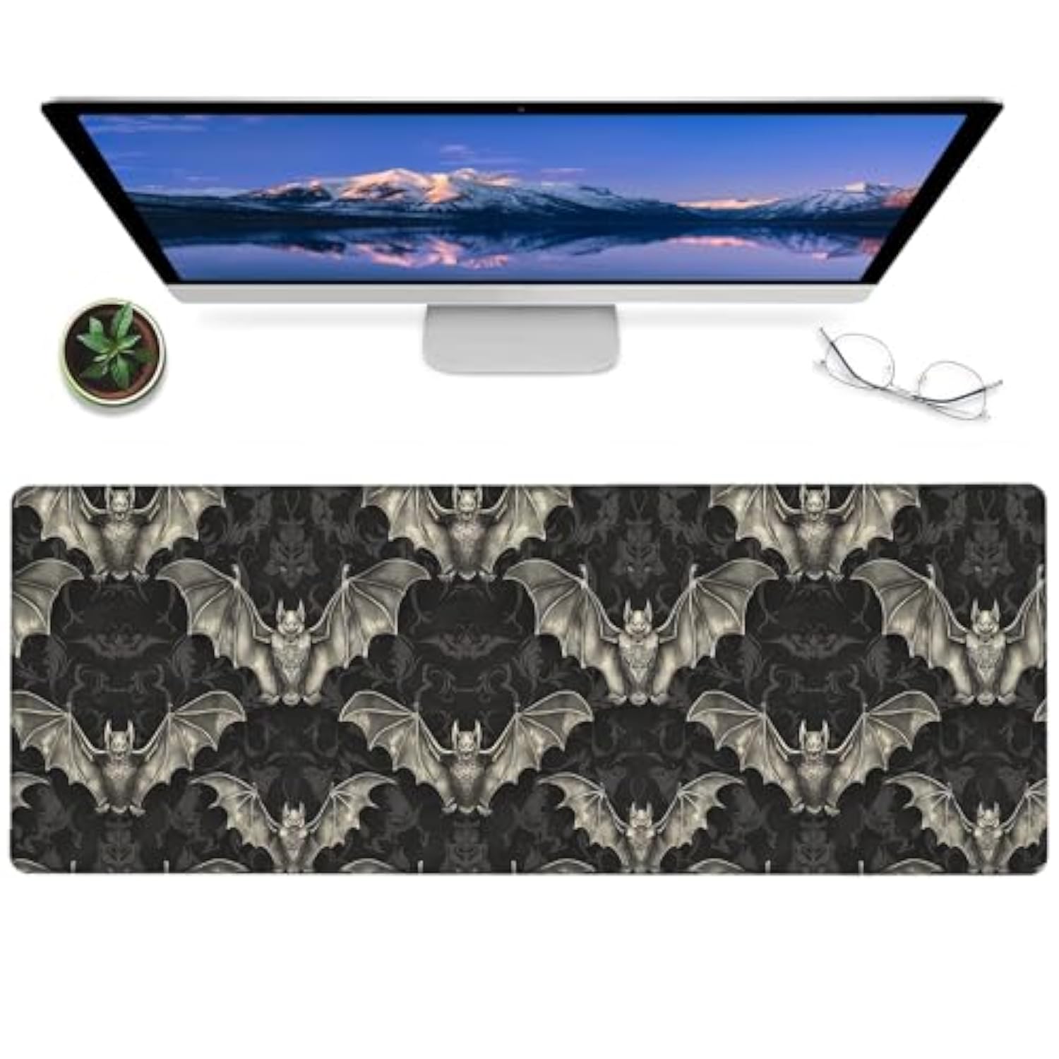 Dark Bat Gaming Mouse Pad – 12X31.5In Non-Slip Rubber Desk Mat With Gothic Design – Large Extended Mousepad For Office, Home – Deskmat Gifts For Goth And Horror Enthusiasts Decor