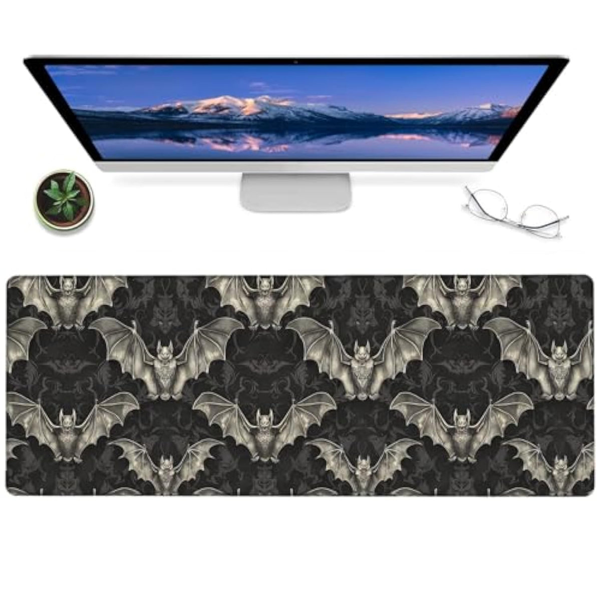 Dark Bat Gaming Mouse Pad – 12X31.5In Non-Slip Rubber Desk Mat With Gothic Design – Large Extended Mousepad For Office, Home – Deskmat Gifts For Goth And Horror Enthusiasts Decor