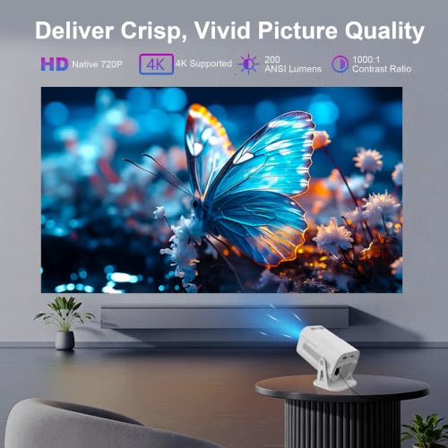 Mini Projector With Wifi And Bluetooth, Built-In App Smart Portable Projector 4K Support, Auto Keystone 180° Rotatable, Android 13 Os, Compatible With Smartphone/Laptop/Tv Stick/Hdmi/Usb
