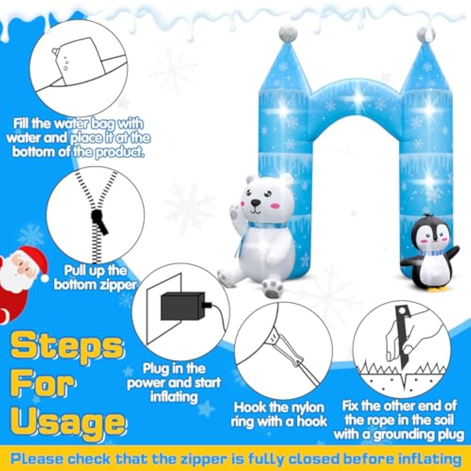 10Ft Christmas Penguin Polar Bear Inflatable Arch Outdoor Decoration Snowflake Castle Blow Up Yard Decorations With 7 Li