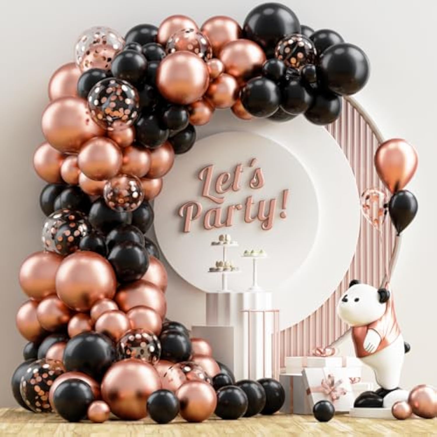 120PCS Black and Rose Gold Balloon Arch Kit for Weddings, Birthdays & Celebrations