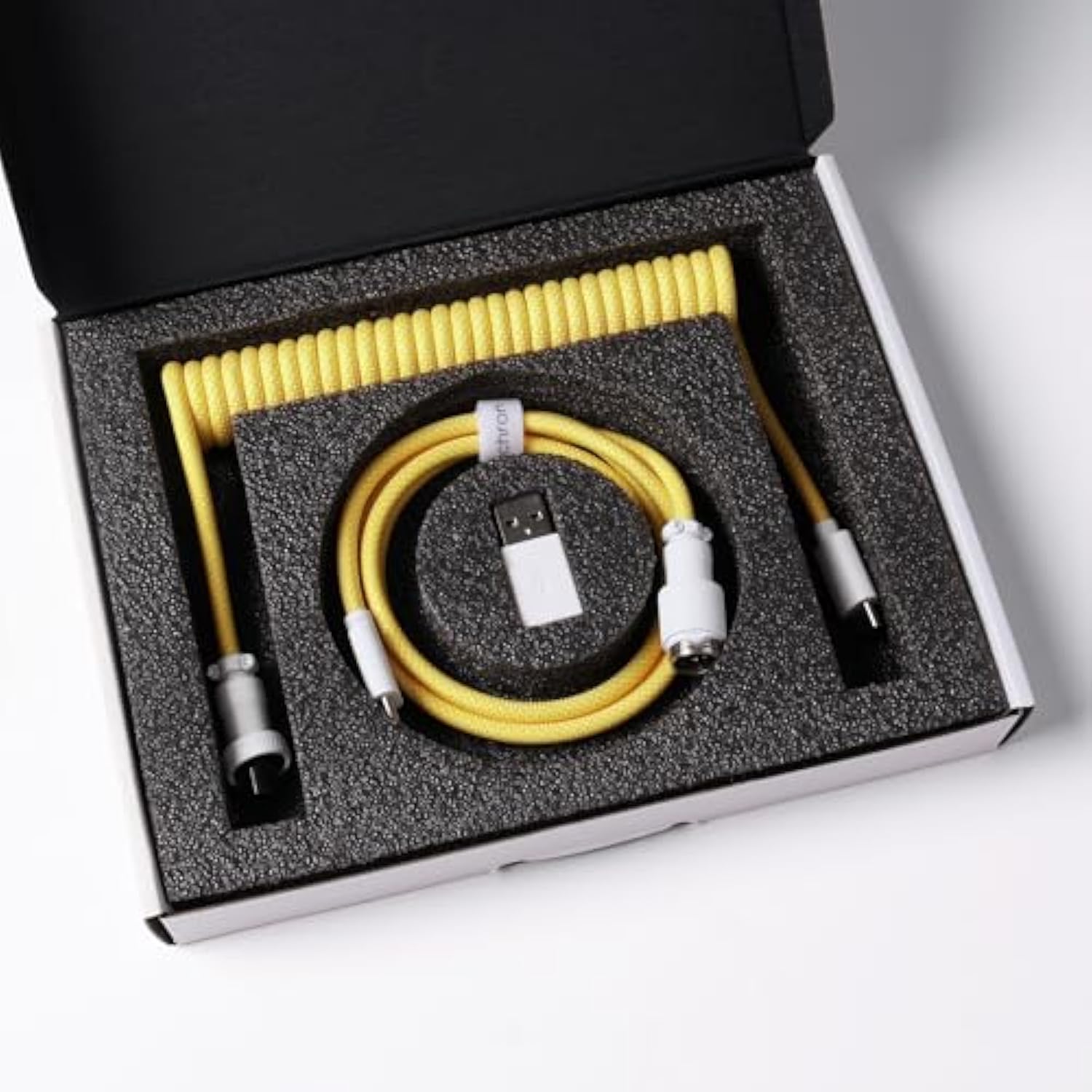 Custom Coiled Aviator Cable, Yellow, 5-Pin (Gx12) Detachable Metal Connector, Usb-C To Usb-C With Usb-A Adapter, Durable Braided Cable For Mechanical Keyboards, Charging & Data Transfer