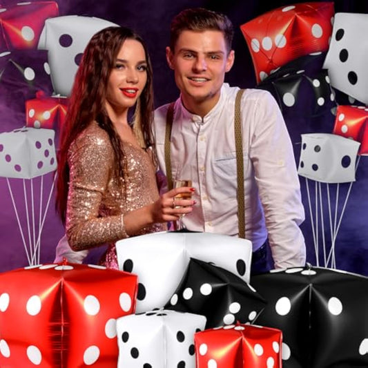 18 Pcs Jumbo Dice Balloon Casino Theme Party Decor 4D Square Inflatable Dice Foil Casino Balloon For Game Night Las Vegas Birthday Graduation Prom Party Supply(Multicolor)